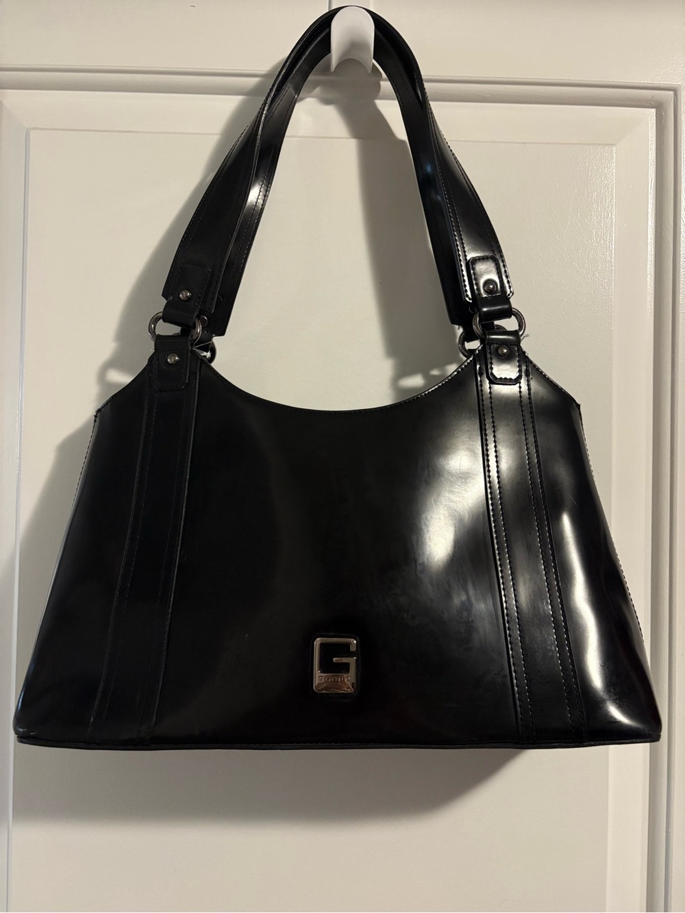 Guess Vintage Patent Leather Shoulder Bag Black